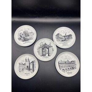 Kaiser W Germany Wurzburg Porcelain Coasters Set 5 Souvenir Plates Black White
